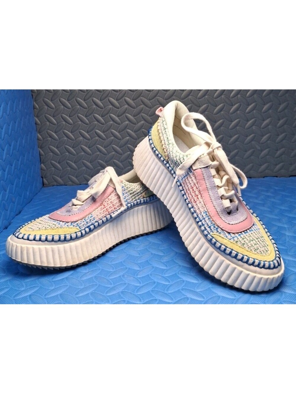 Dolce Vita Womens 8 Sneakers Pink Multi Denae Platform Wedge Knit Fabric Shoe